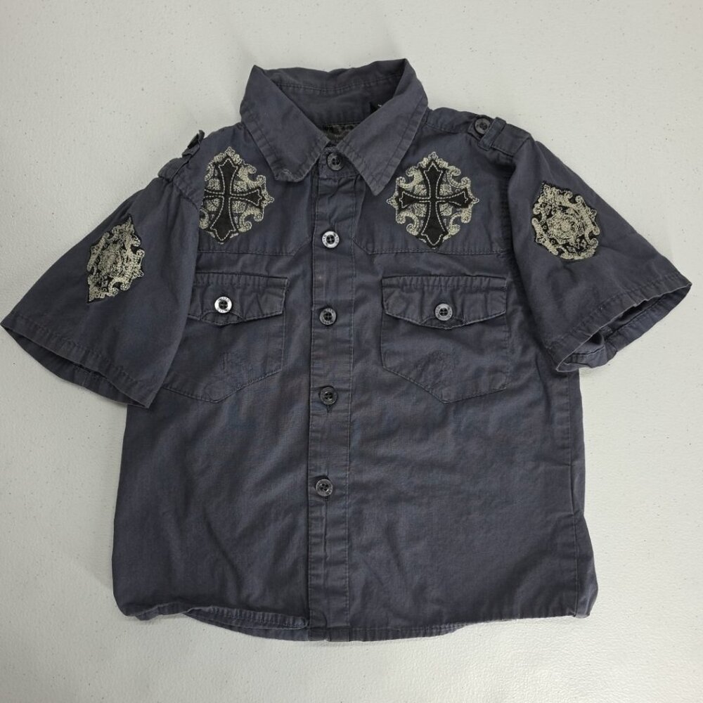 GS115 Boys Embroidered Button-Front Shirt Navy Size 3T Respect Heritage Supreme